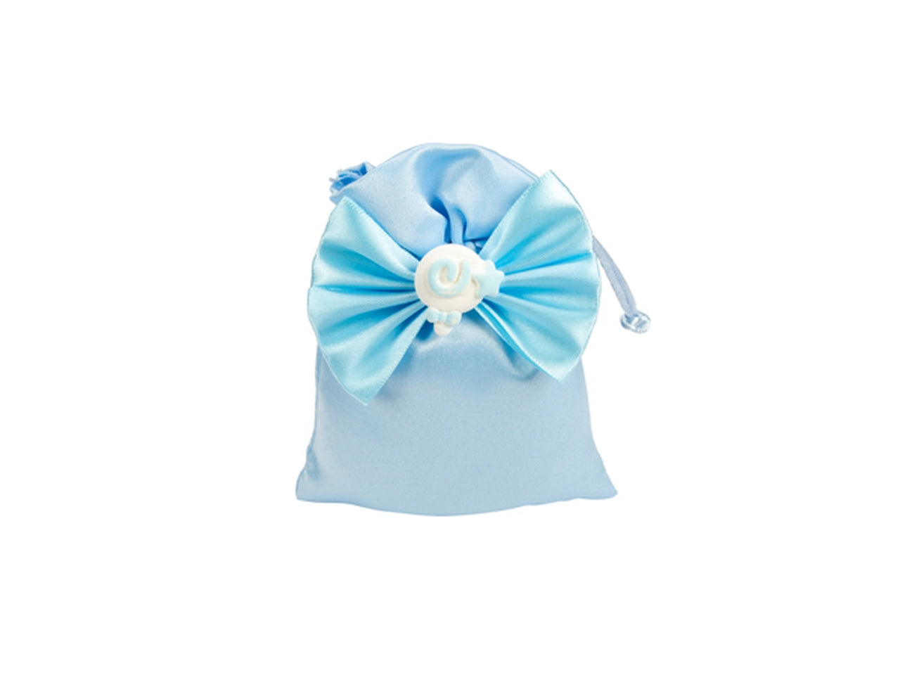 Sacchetto portaconfetti 10x13cm con fiocco e marshmallow in gesso celeste