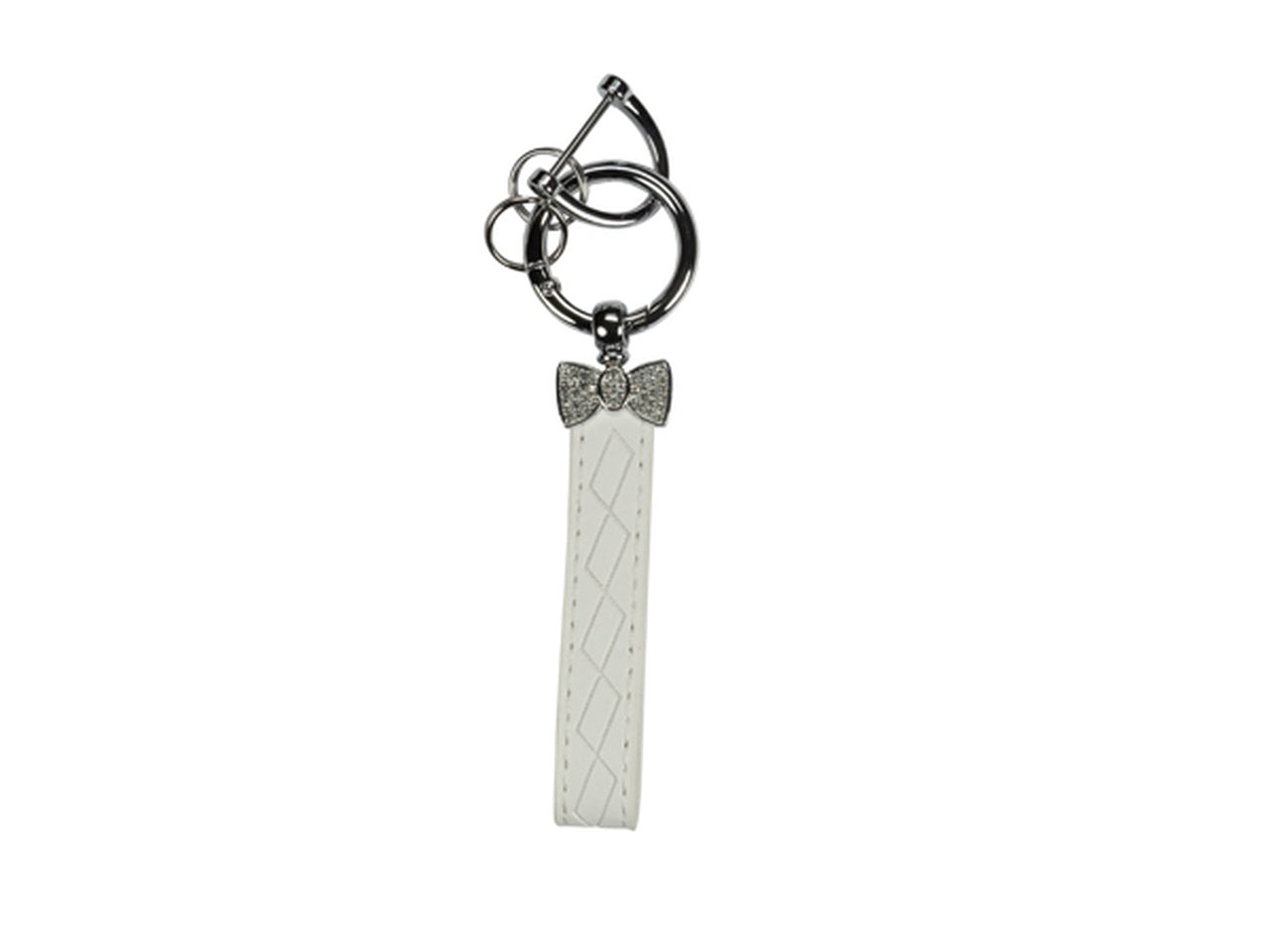 Portachiavi pelle bianco con fiocco in strass