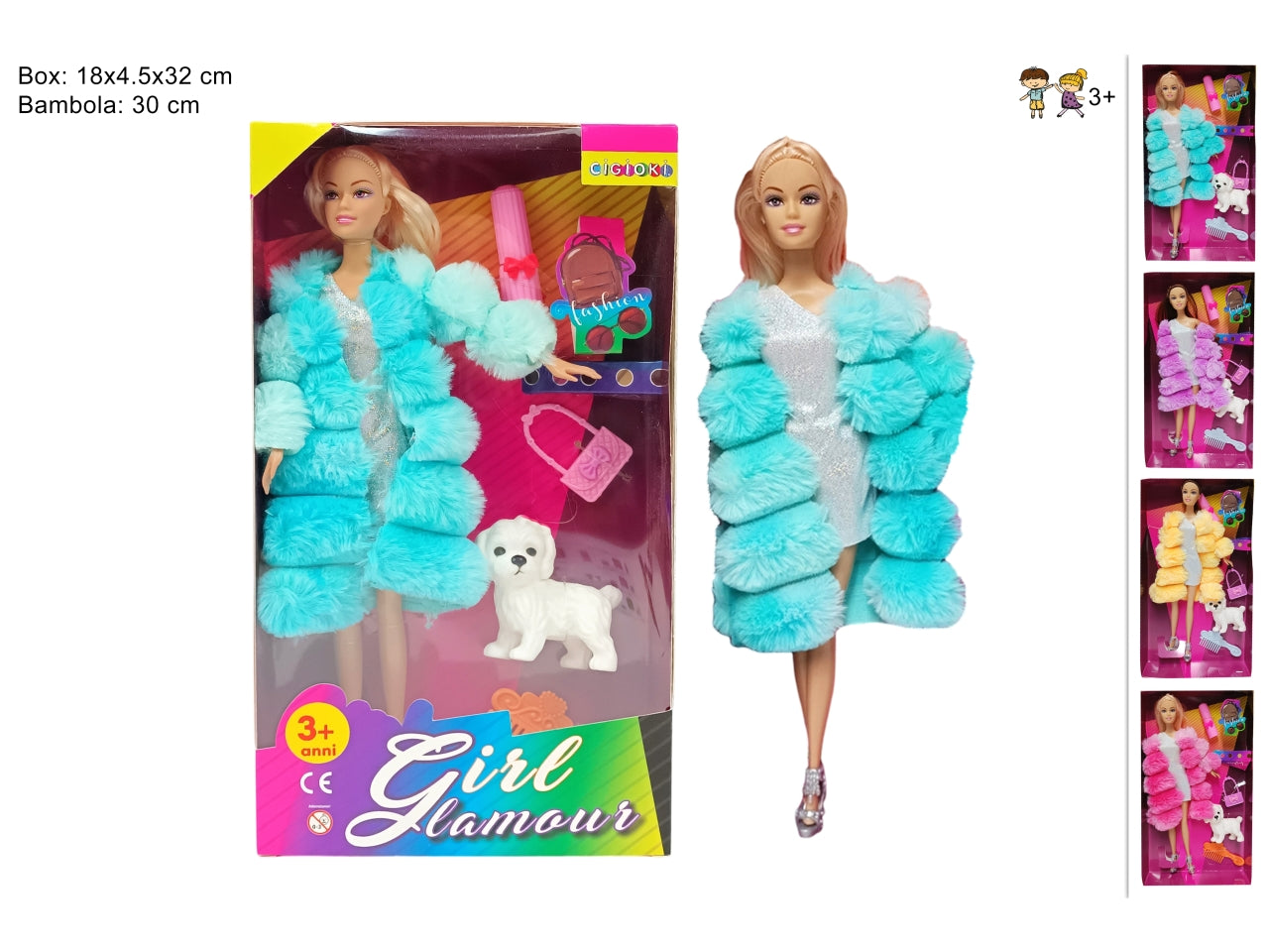 Bambola con pelliccia in 4 colorazioni