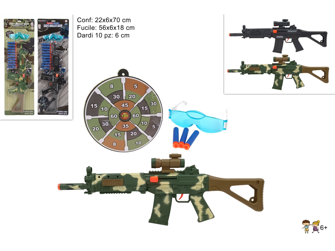 Fucile con dardi con occhiali in 2 assortimenti