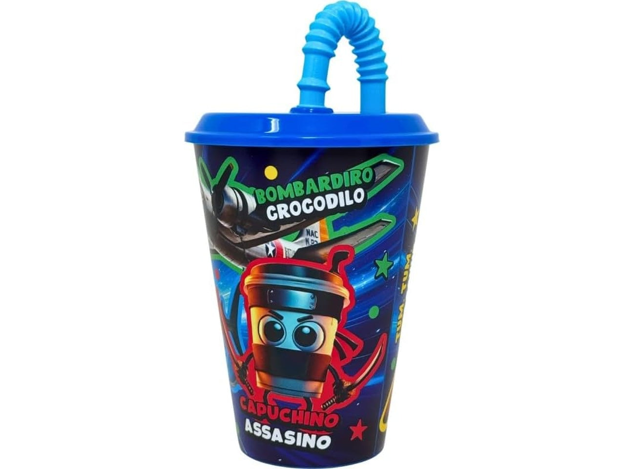 Italian Brainrot bicchiere in plastica con cannuccia 430ml