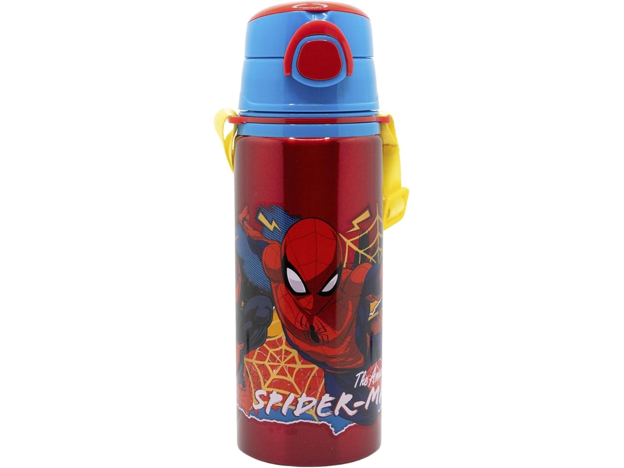Spiderman borraccia in alluminio pop up con cannuccia e tracolla 730ml