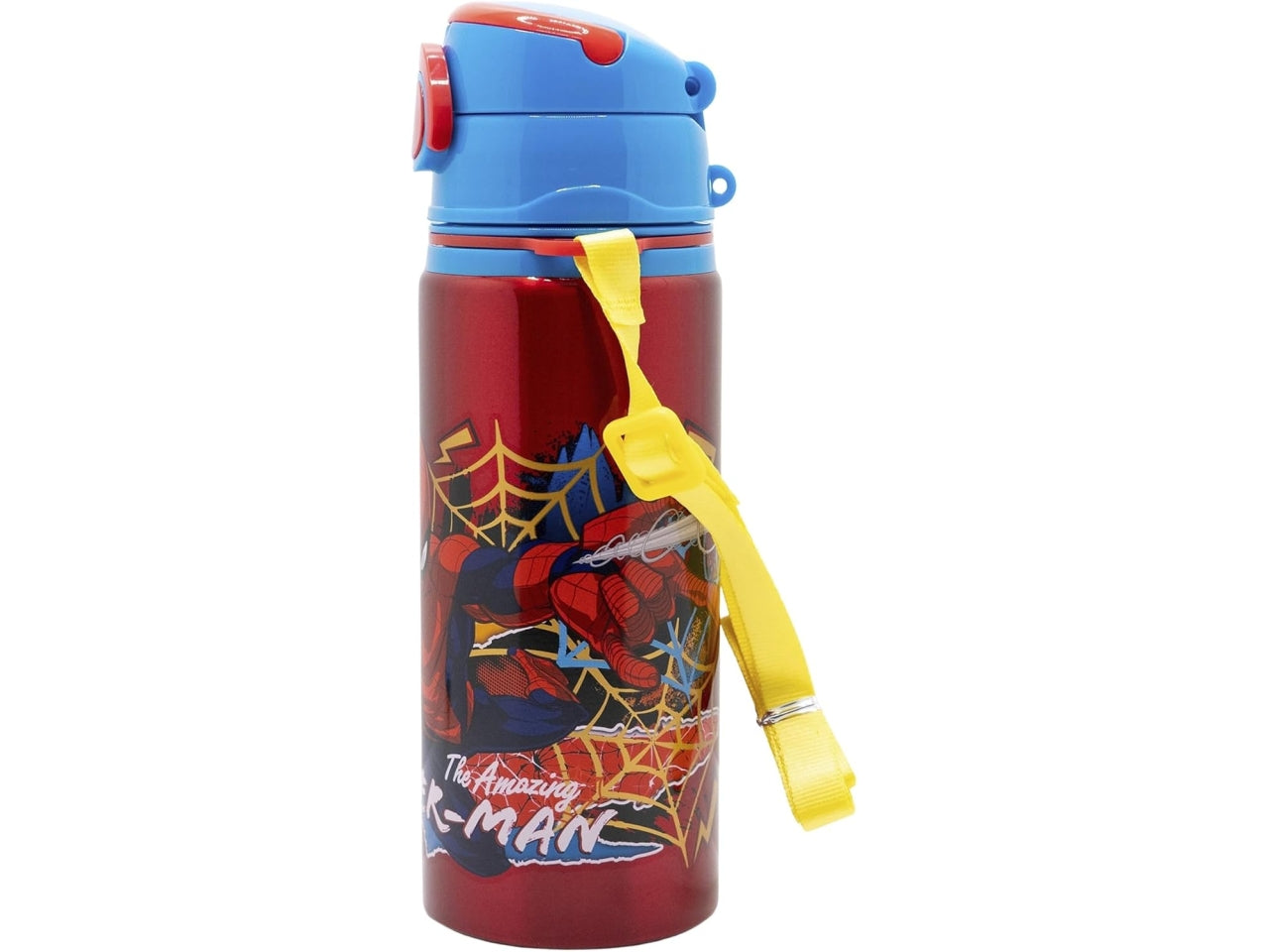 Spiderman borraccia in alluminio pop up con cannuccia e tracolla 730ml