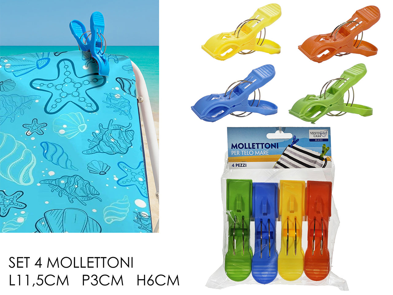 Mollettoni per teli mare in confezione da 4 pezzi di vari colori