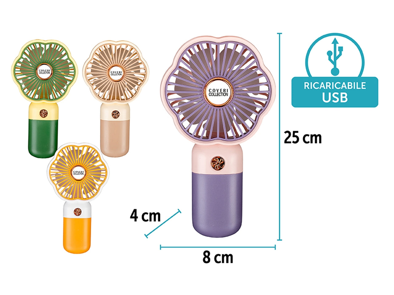 Ventilatore portatile ricaricabile con usb 8x4x25cm 4 assortiti