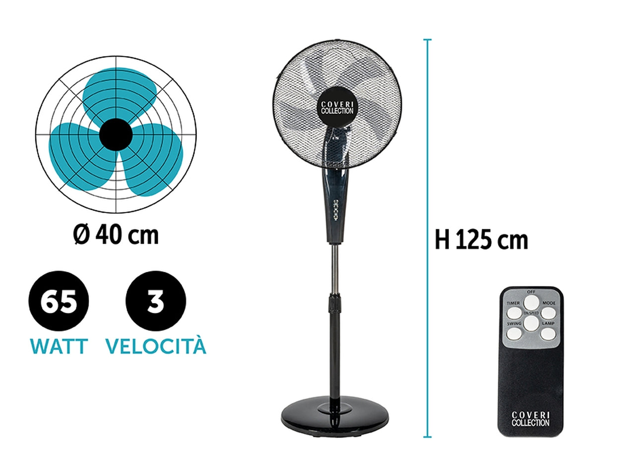 Ventilatore piantana 65w h.125cm c/telecomando nero