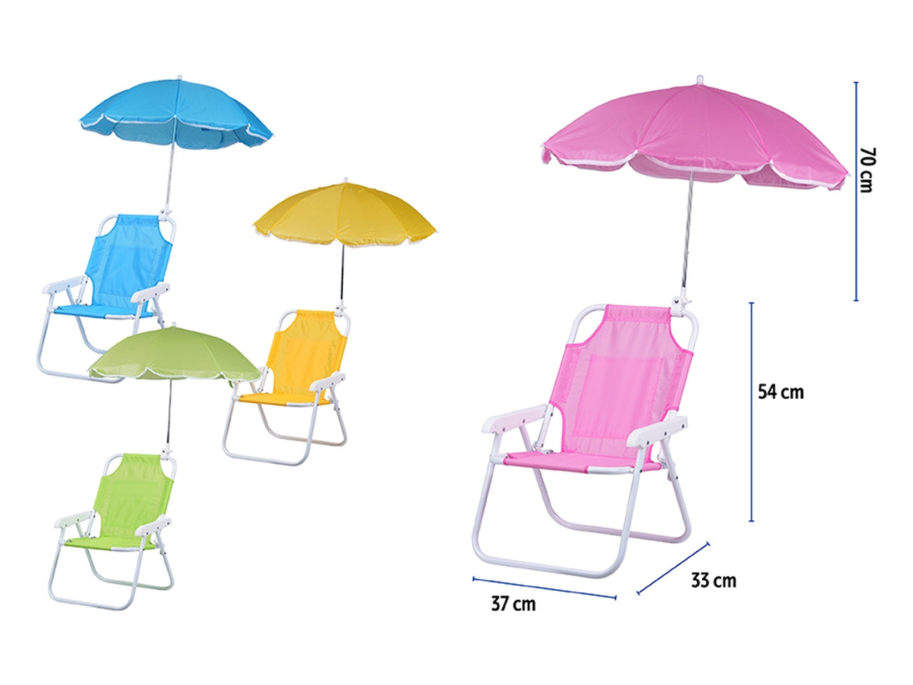 Sedia c/ombrellino bimbo 37x33x54cm 4 assortiti