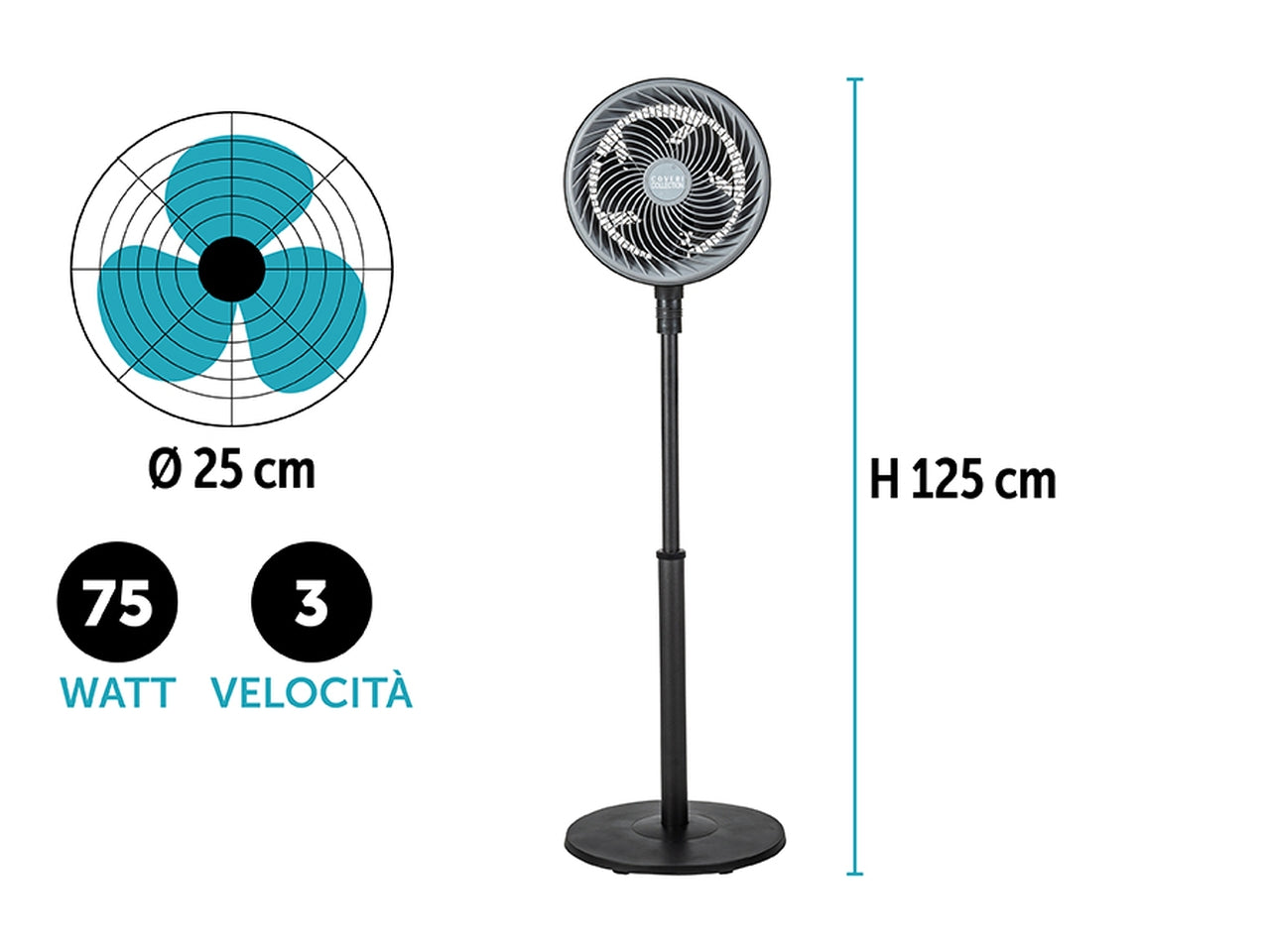 Ventilatore piantana 75w h.125cm nero
