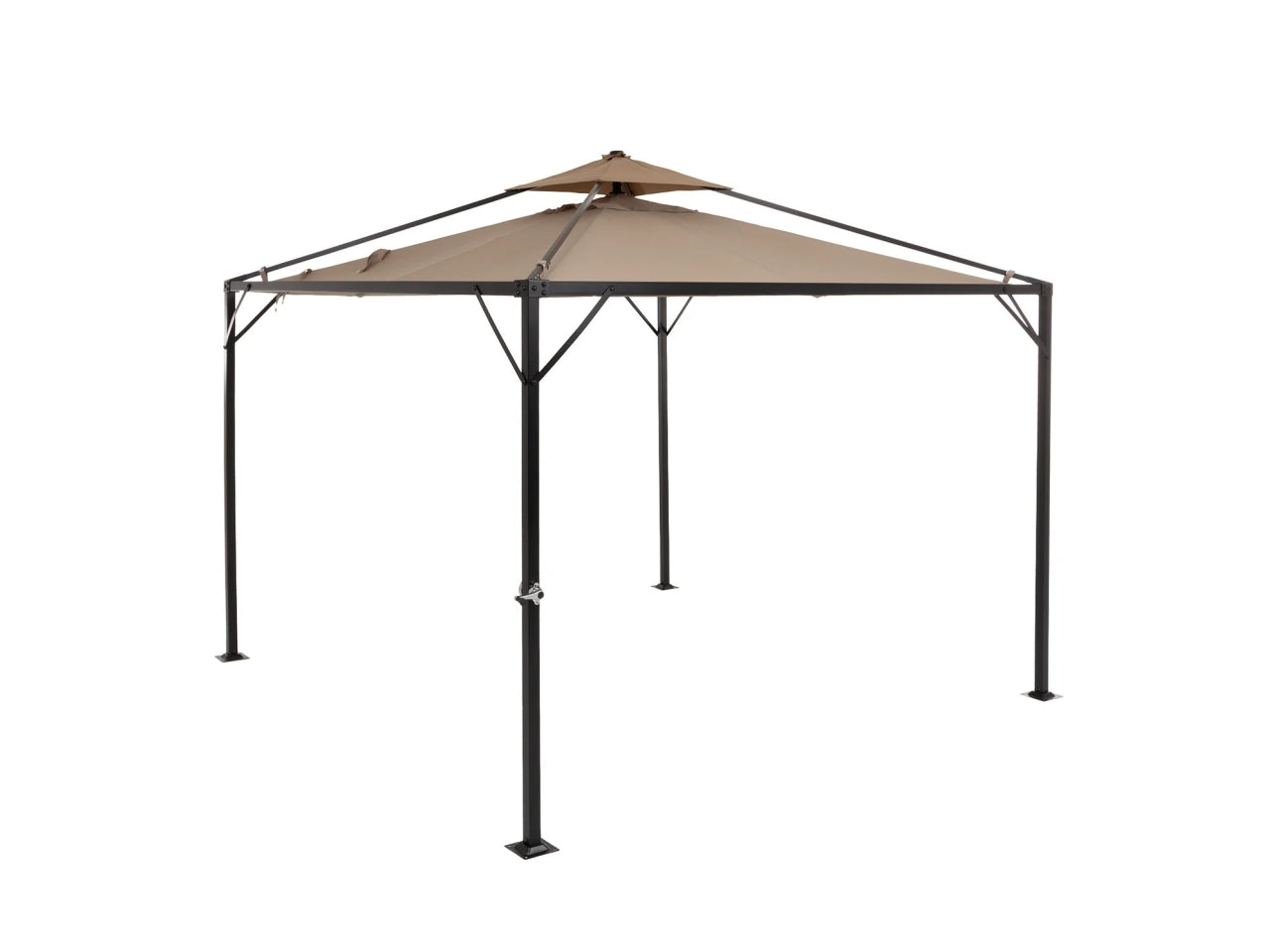 Gazebo ombrellone 3x3mt in tessuto poliestere ecrù e struttura antracite