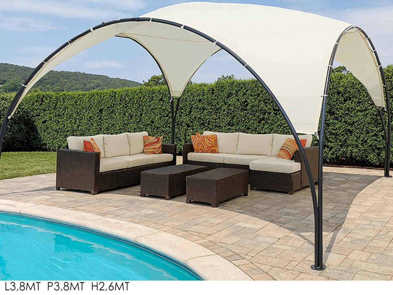 Gazebo veranda 3,8x2,6mt in tessuto ecru' e struttura antracite