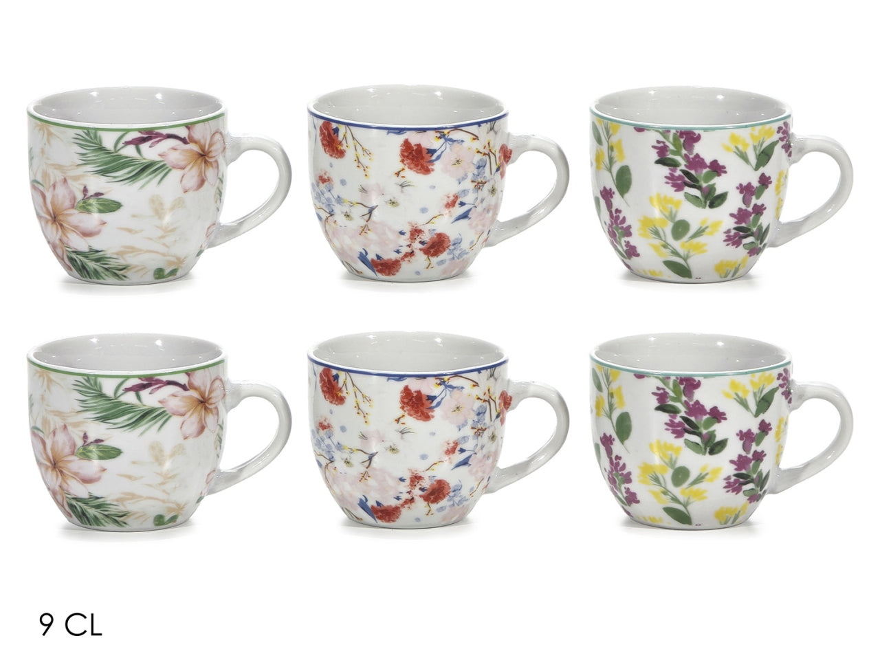 Tazzine da caffè decorazione fiori in confezione da 6 pezzi assortiti