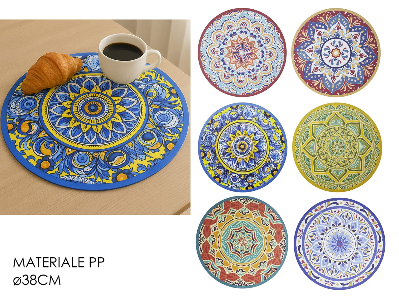 Tovaglietta tonda 38cm decorazione mandala in 6 assortimenti