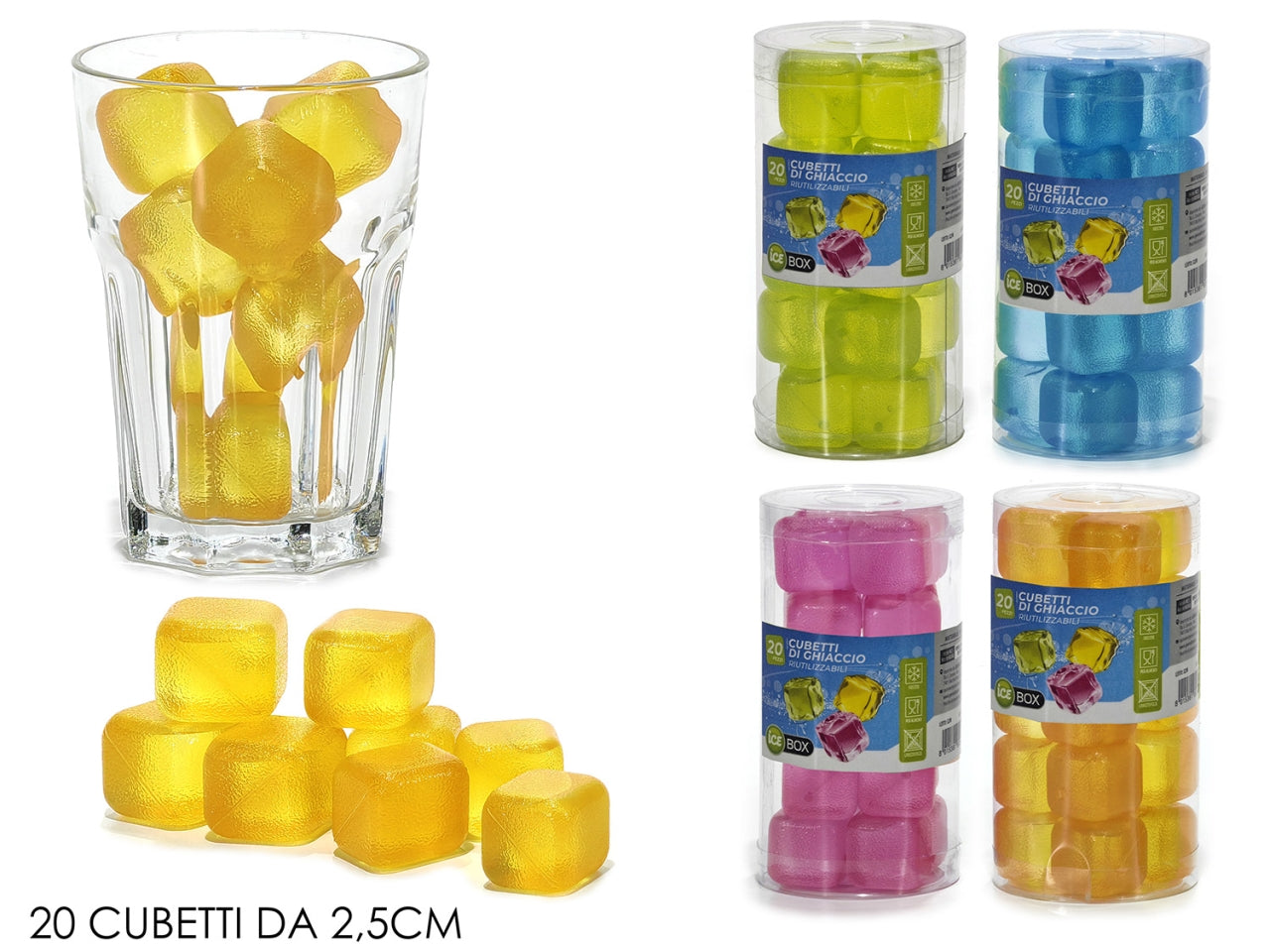 Cubetti ghiaccio riutilizzabili in confezione da 20 pezzi in 4 colori assortiti