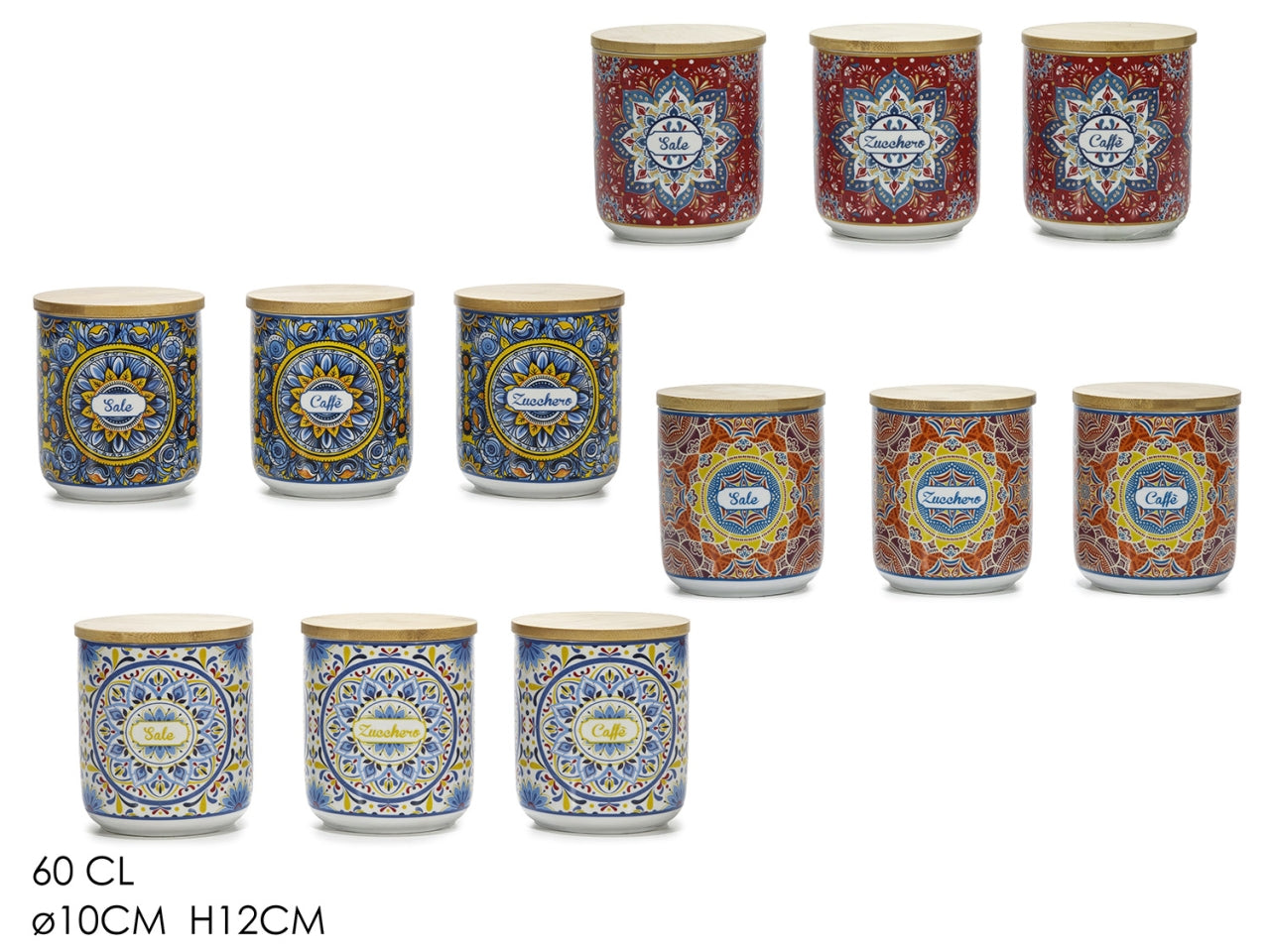 Barattolo 60cl decorazione mandala con coperchio in bamboo in 4 assortimenti