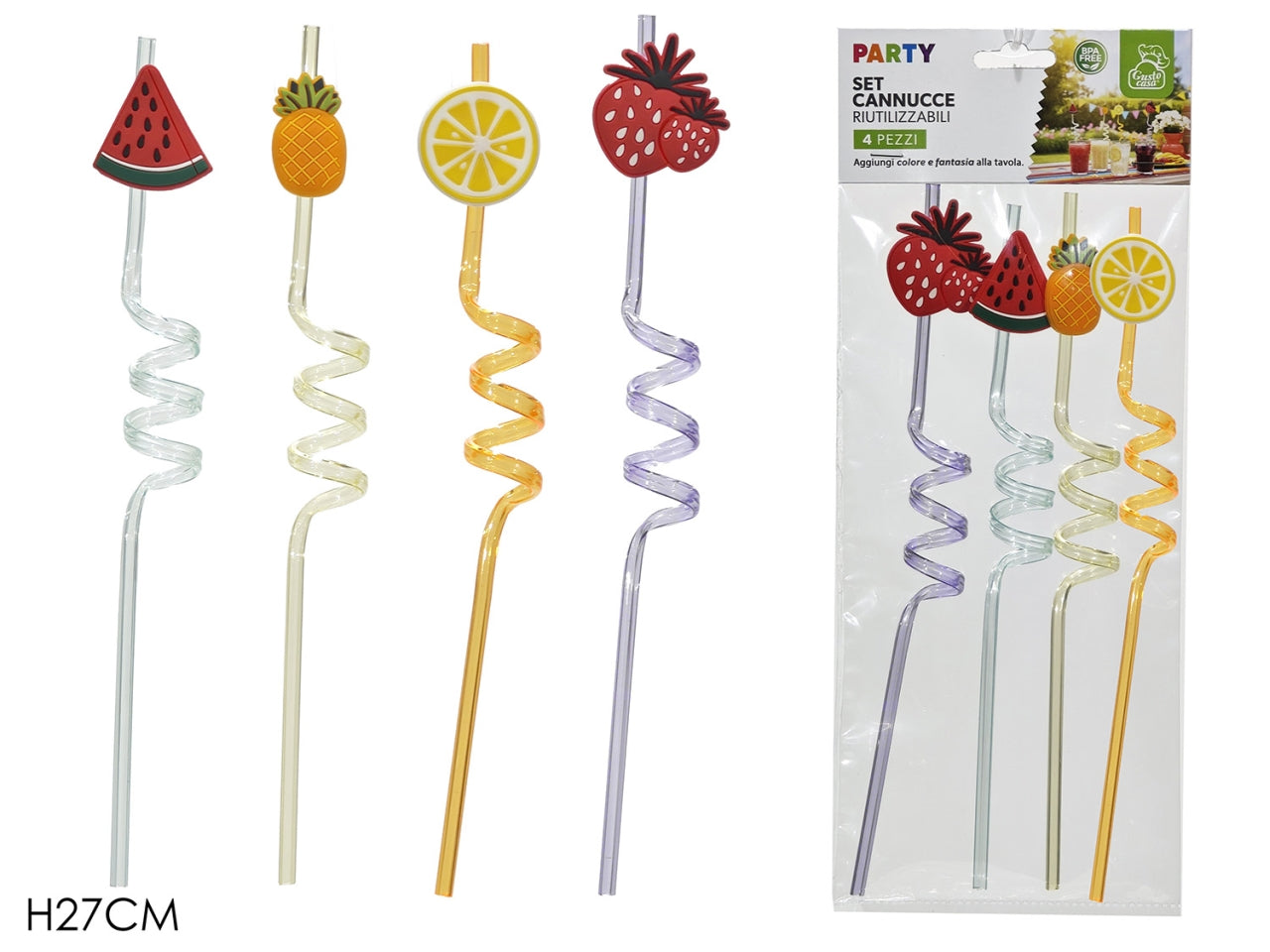 Cannucce 27cm con applicazione frutta, confezione da 4 pezzi