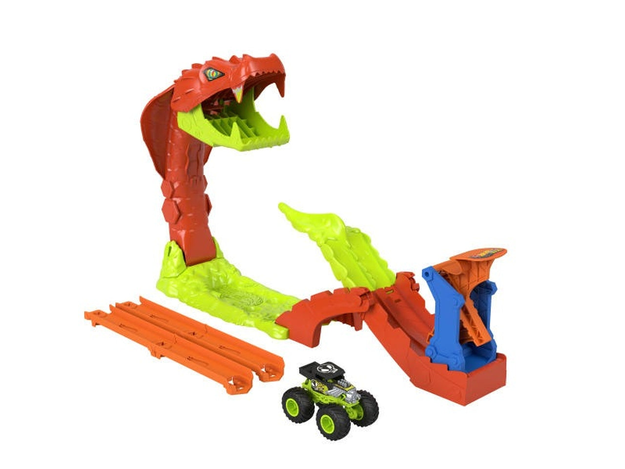 Hot Wheels monster truck snake slam takedown pista serpente