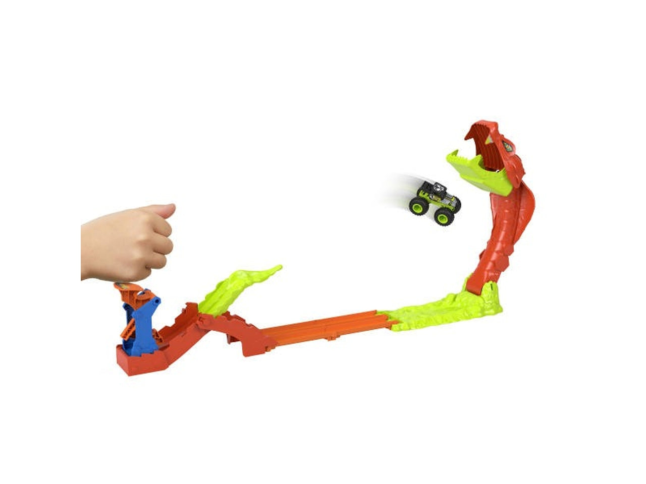 Hot Wheels monster truck snake slam takedown pista serpente