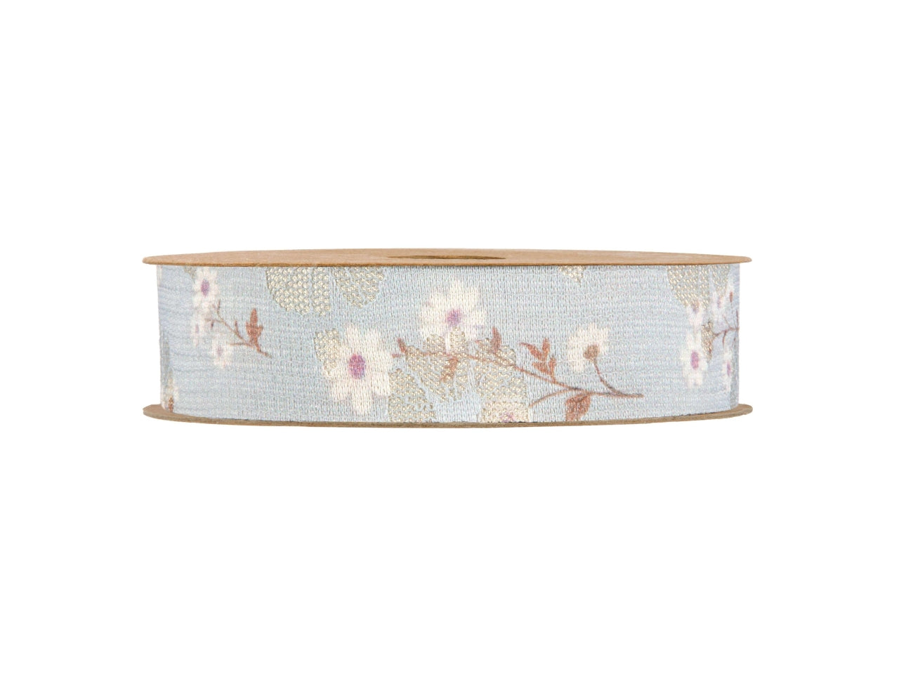 Nastro con margheritine raso con tela 2,5cmx10mt celeste