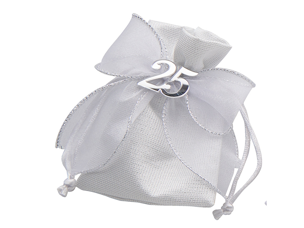 Sacchetto anniversario 25° 9x12cm con fiocco