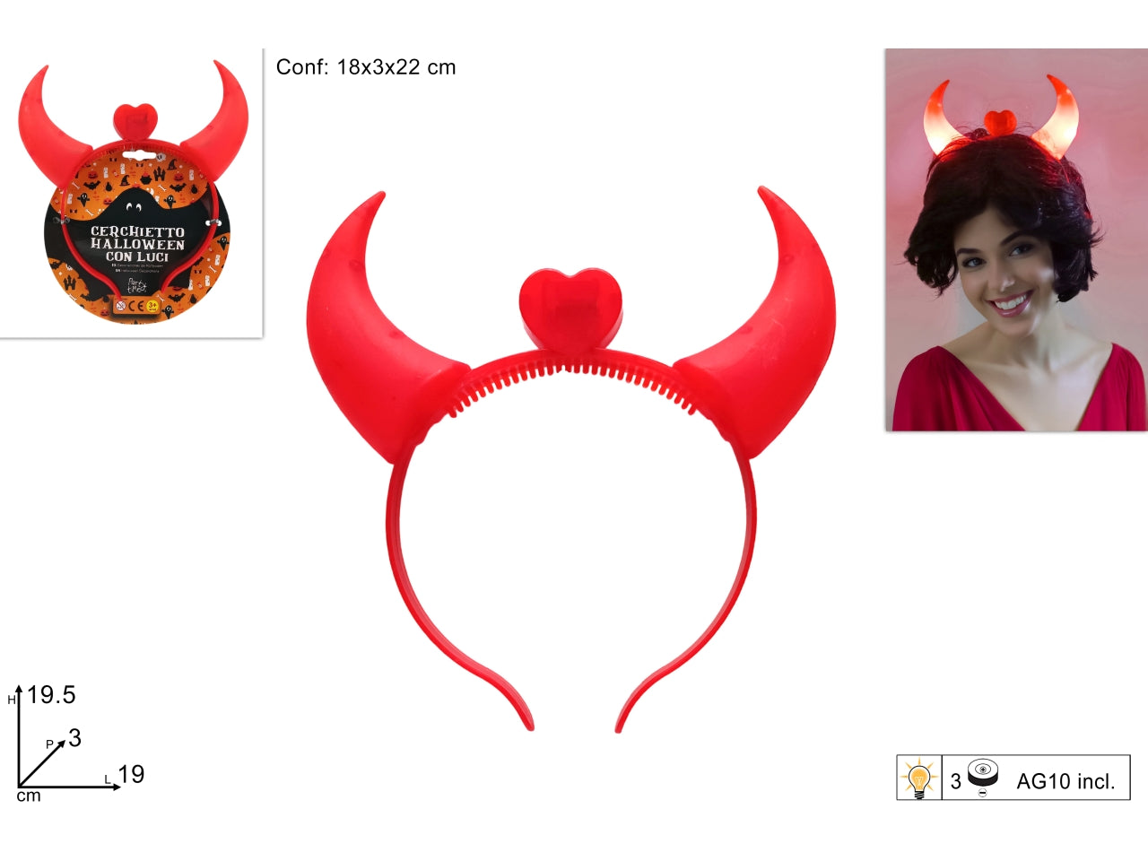 Cerchietto corna da diavoletto con luci