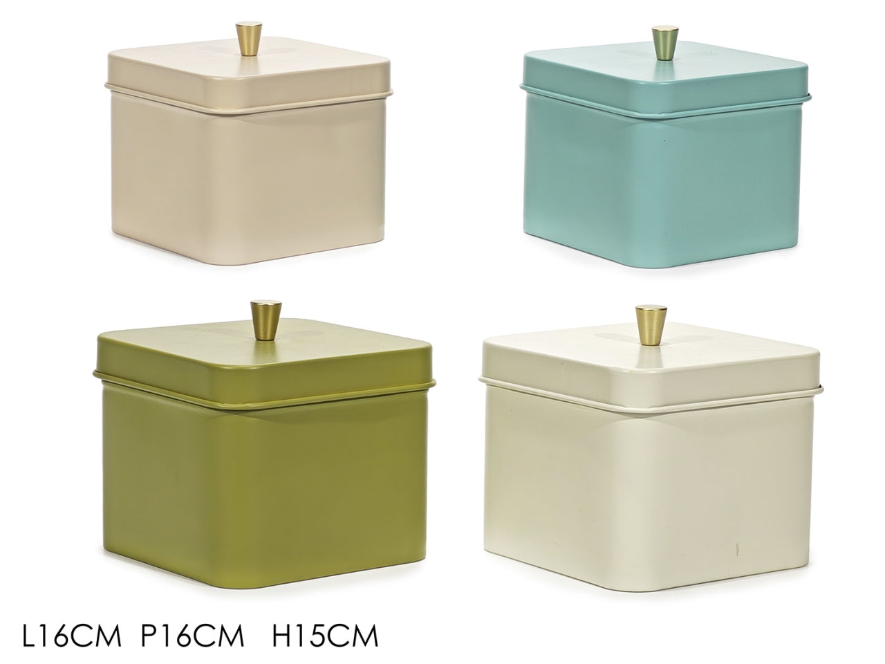 Barattolo in latta con coperchio 16x16xh15cm in 4 colori assortiti