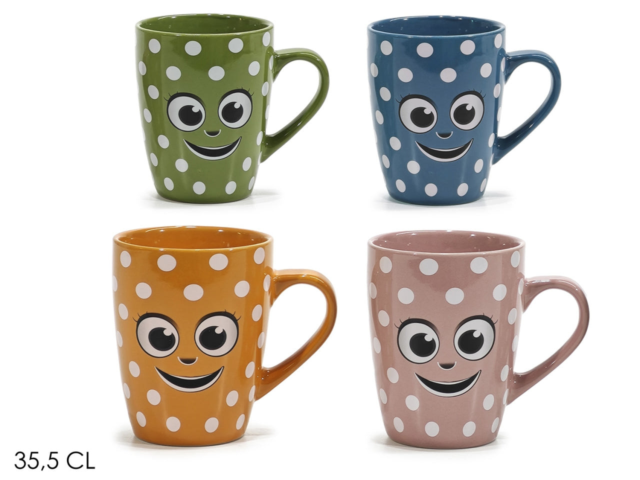 Tazza a pois e faccine 35,5cl, 4 colori assortiti