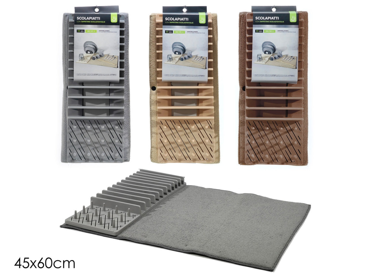 Set scolapiatti e tappetino salvagoccia 45x60cm in 3 colori assortiti