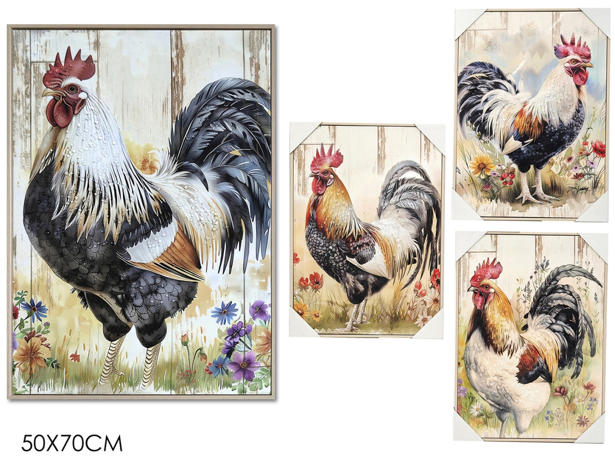 Quadro con gallo 50x70cm, 4 assortimenti