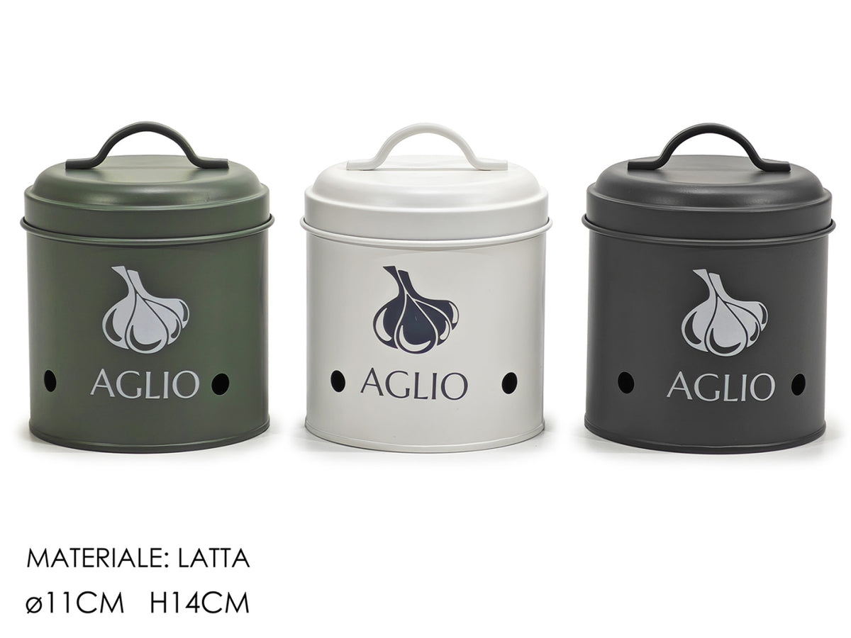 Barattolo porta aglio con coperchio d.11xh14cm in 3 colori assortiti
