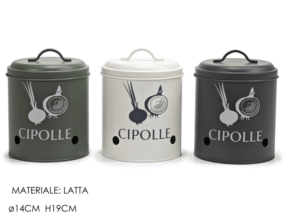 Barattolo porta cipolla con coperchio d.14xh19cm in 3 colori assortiti
