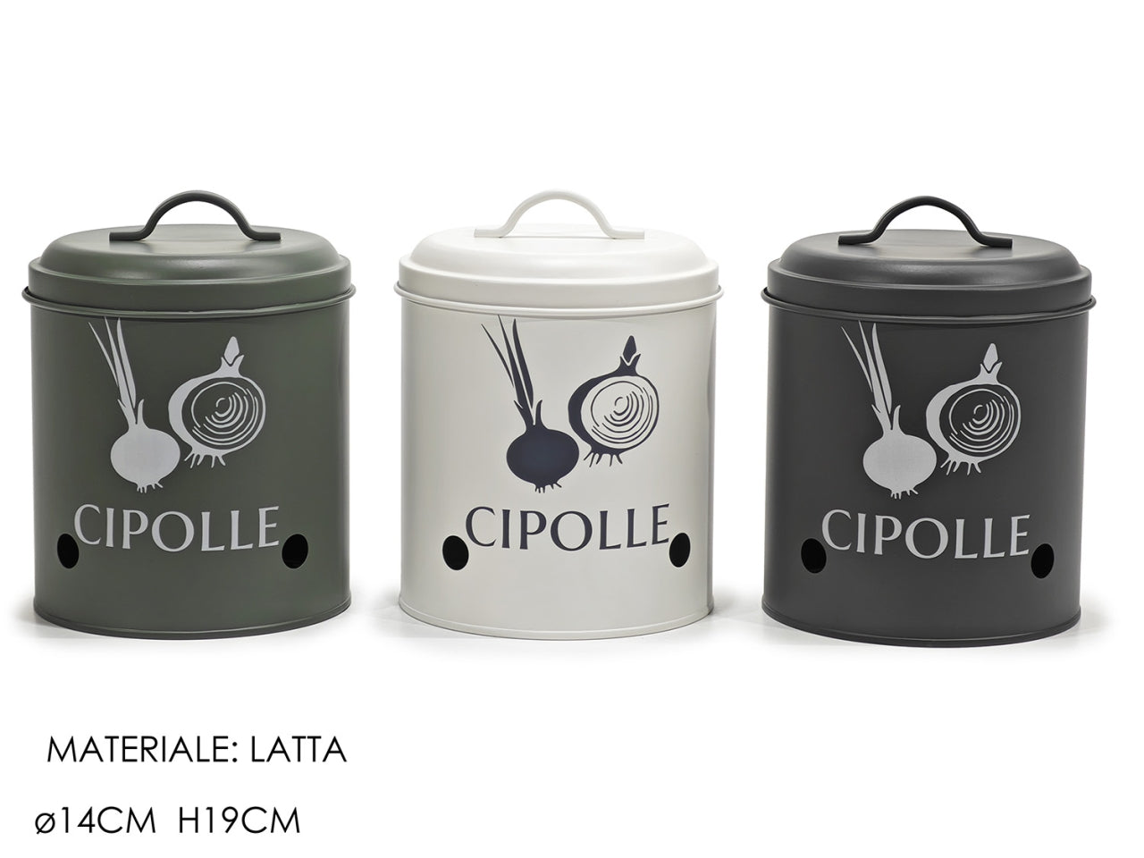 Barattolo porta cipolla con coperchio d.14xh19cm in 3 colori assortiti