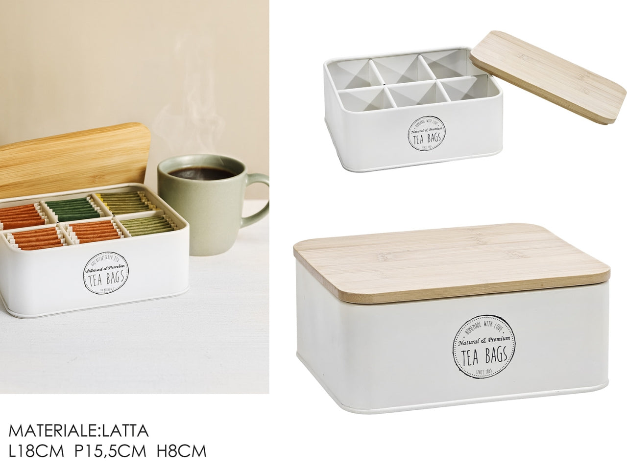 Portatisane in latta 6 scomparti 18x15,5xh7cm crema