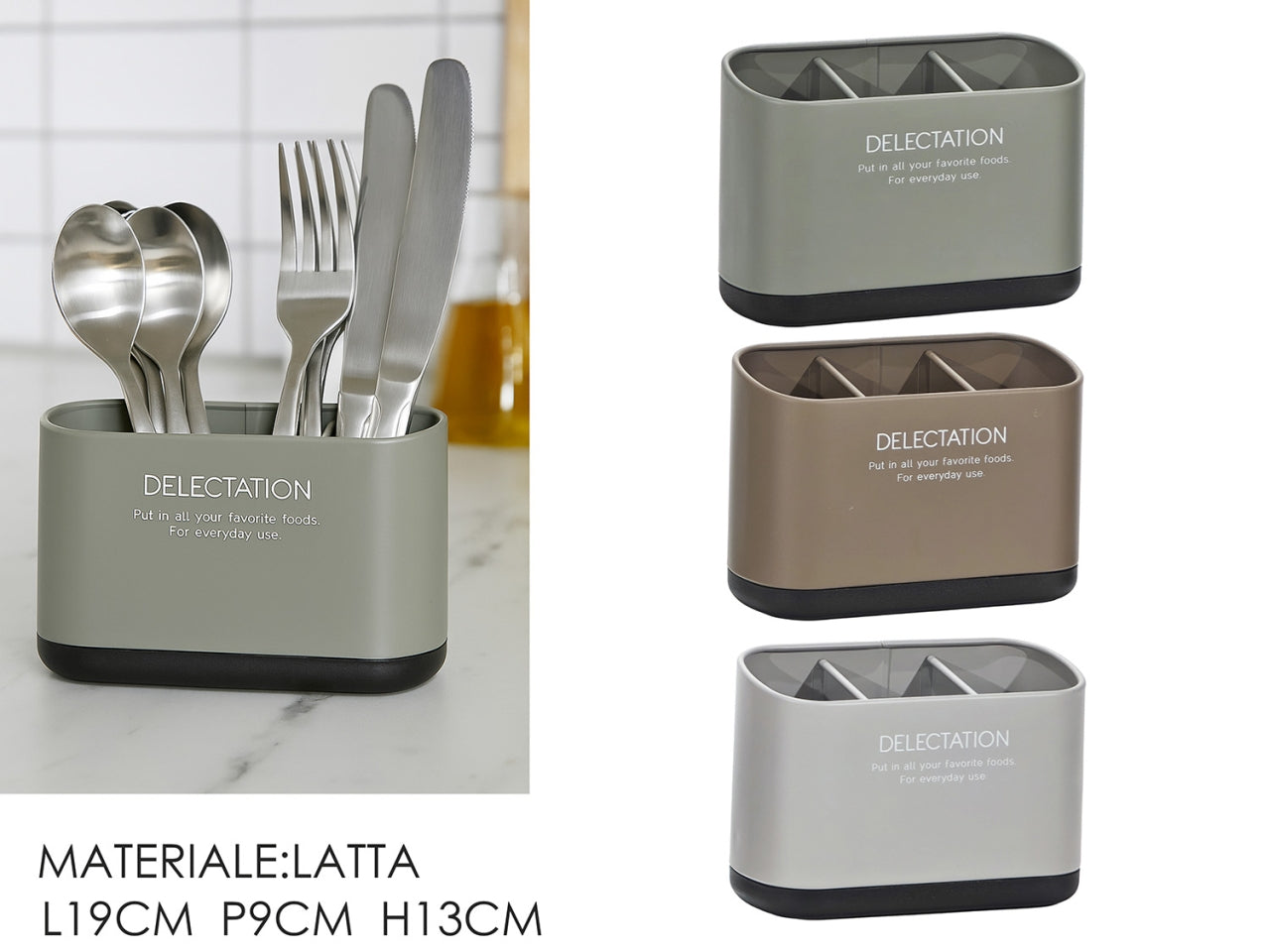 Portaposate in latta da 3 scomparti 19x9xh13cm in 3 colori assortiti