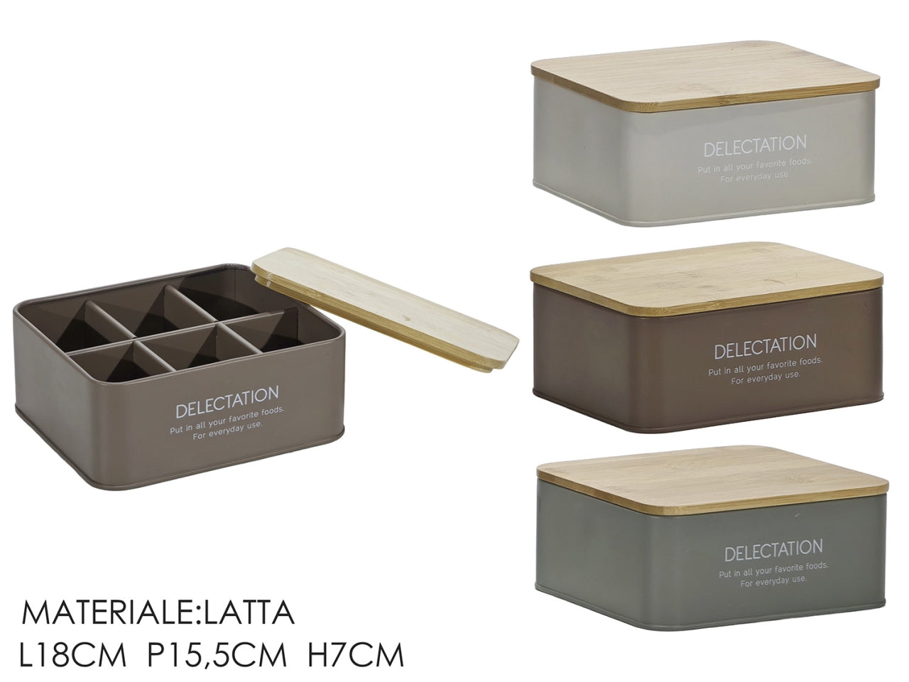 Portatisane in latta 6 scomparti 18x15,5xh7cm, 3 colori assortiti