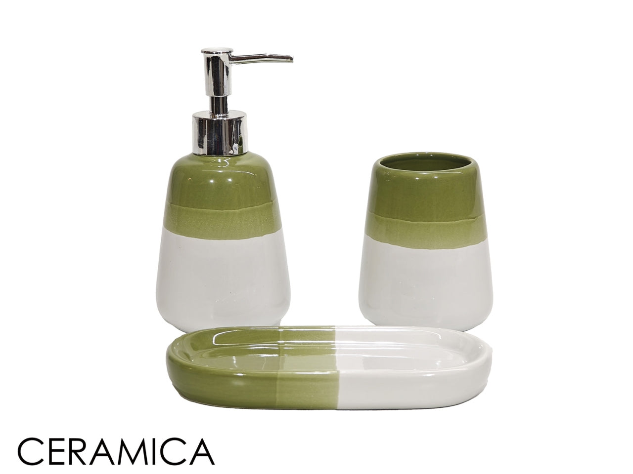 Set bagno 3 pezzi in ceramica verde
