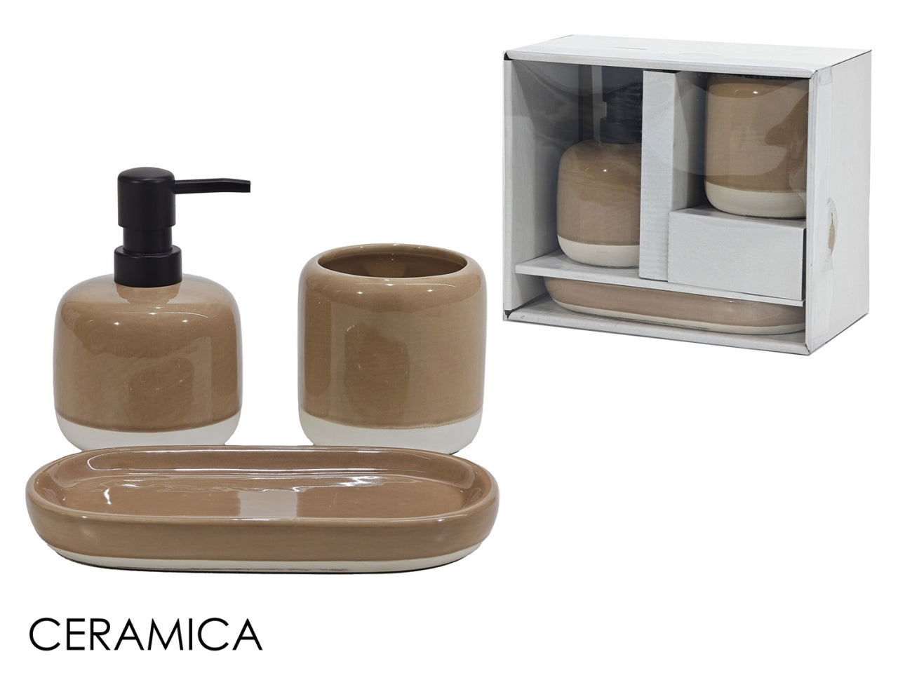 Set bagno 3 pezzi in ceramica tortora