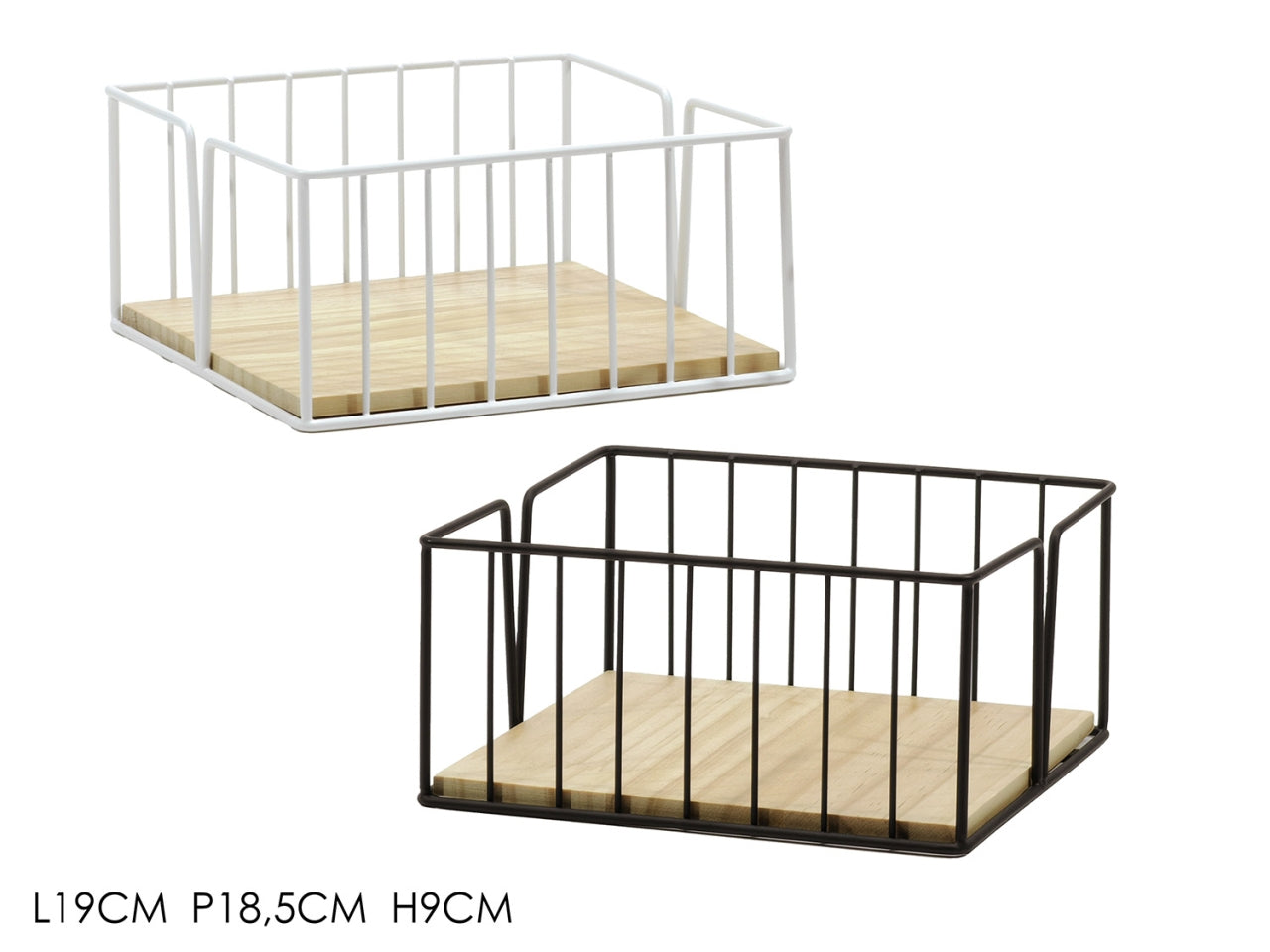 Portatovaglioli in metallo con base legno 19x18.5xh9cm in 2 colori assortiti