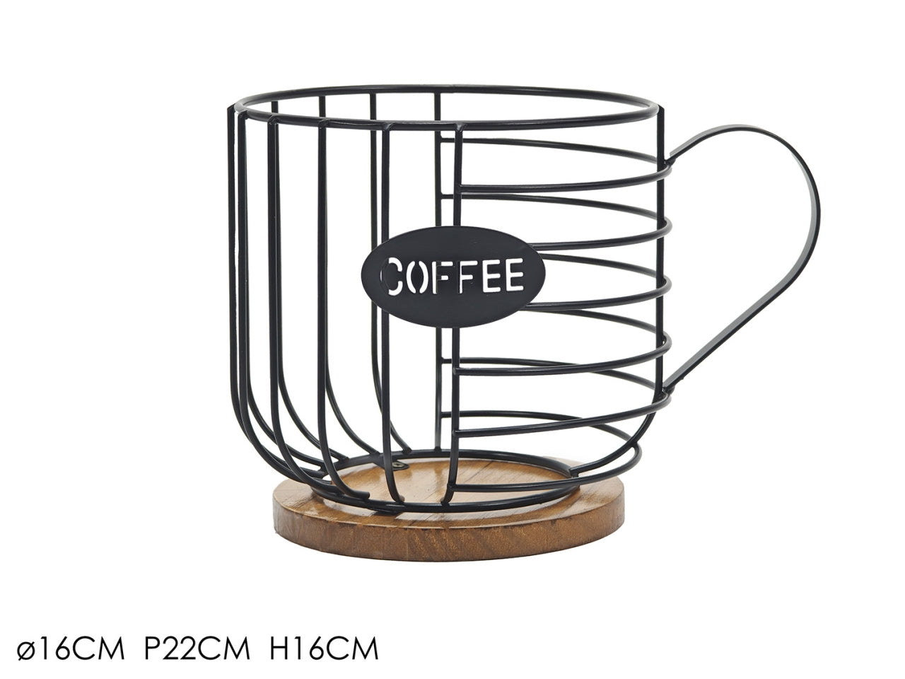 Portacapsule in metallo con manico d.16x22xh16cm nero