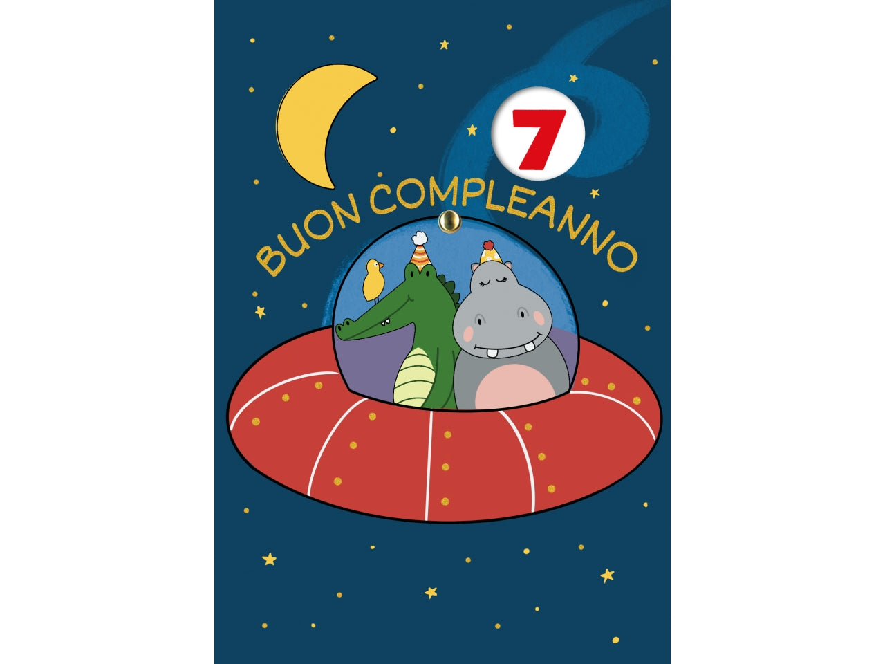 Biglietto buon compleanno bimbi con rotella 1-9 anni astronave
