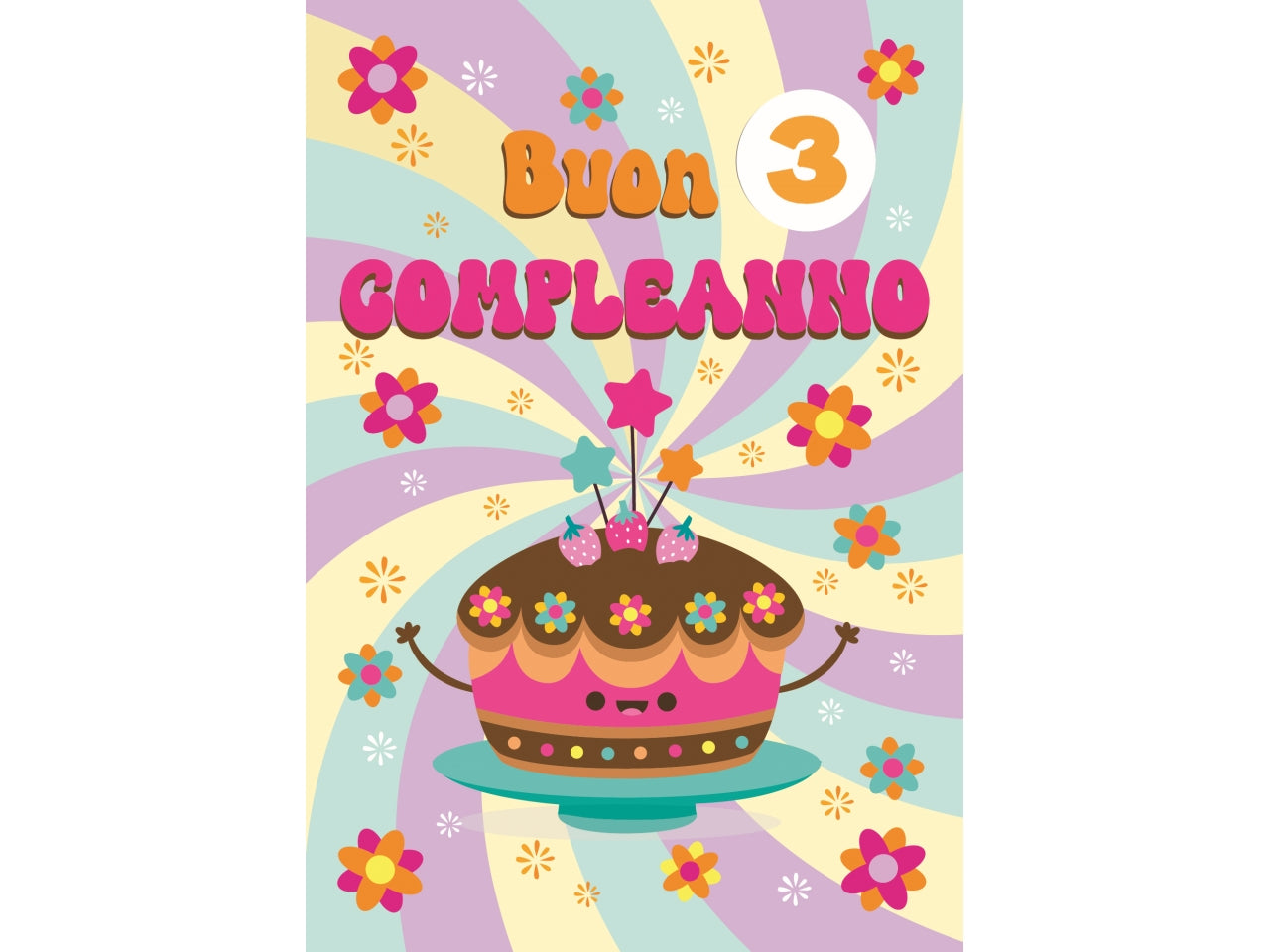 Biglietto buon compleanno bimbi con rotella 1-9 anni tortina