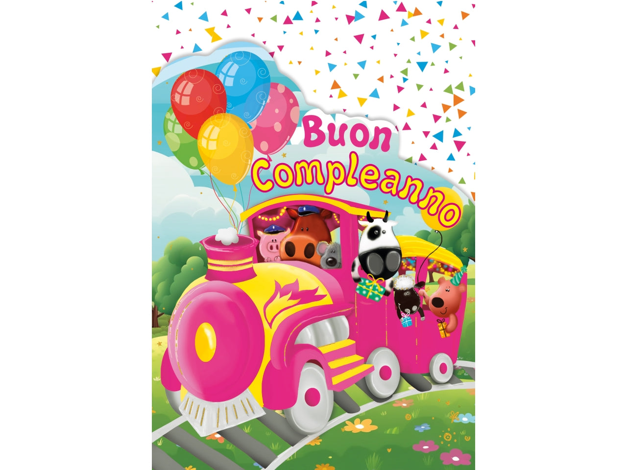 Biglietto buon compleanno bimbi con rotella 1-9 anni trenino