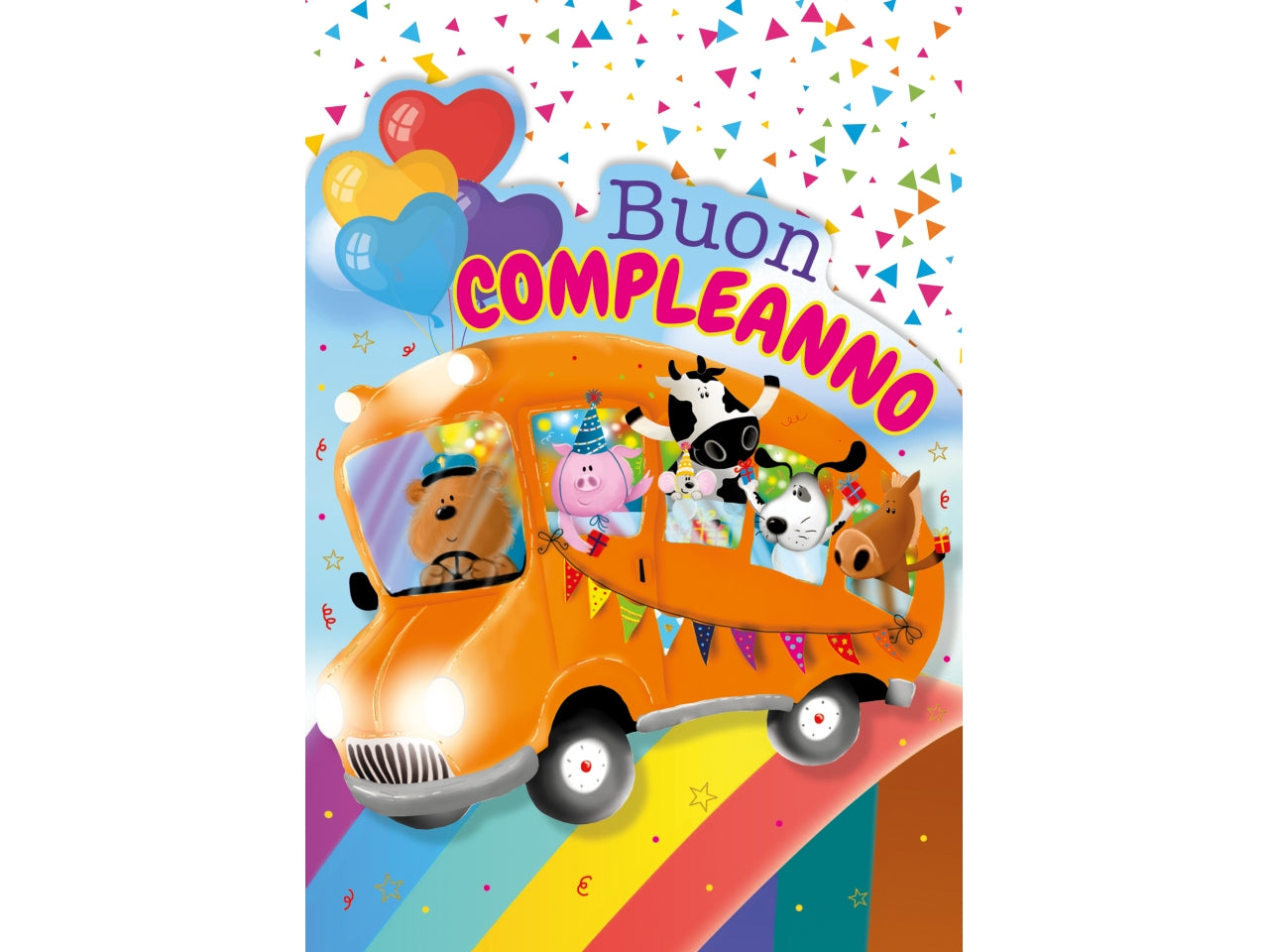 Biglietto buon compleanno bimbi con rotella 1-9 anni bus
