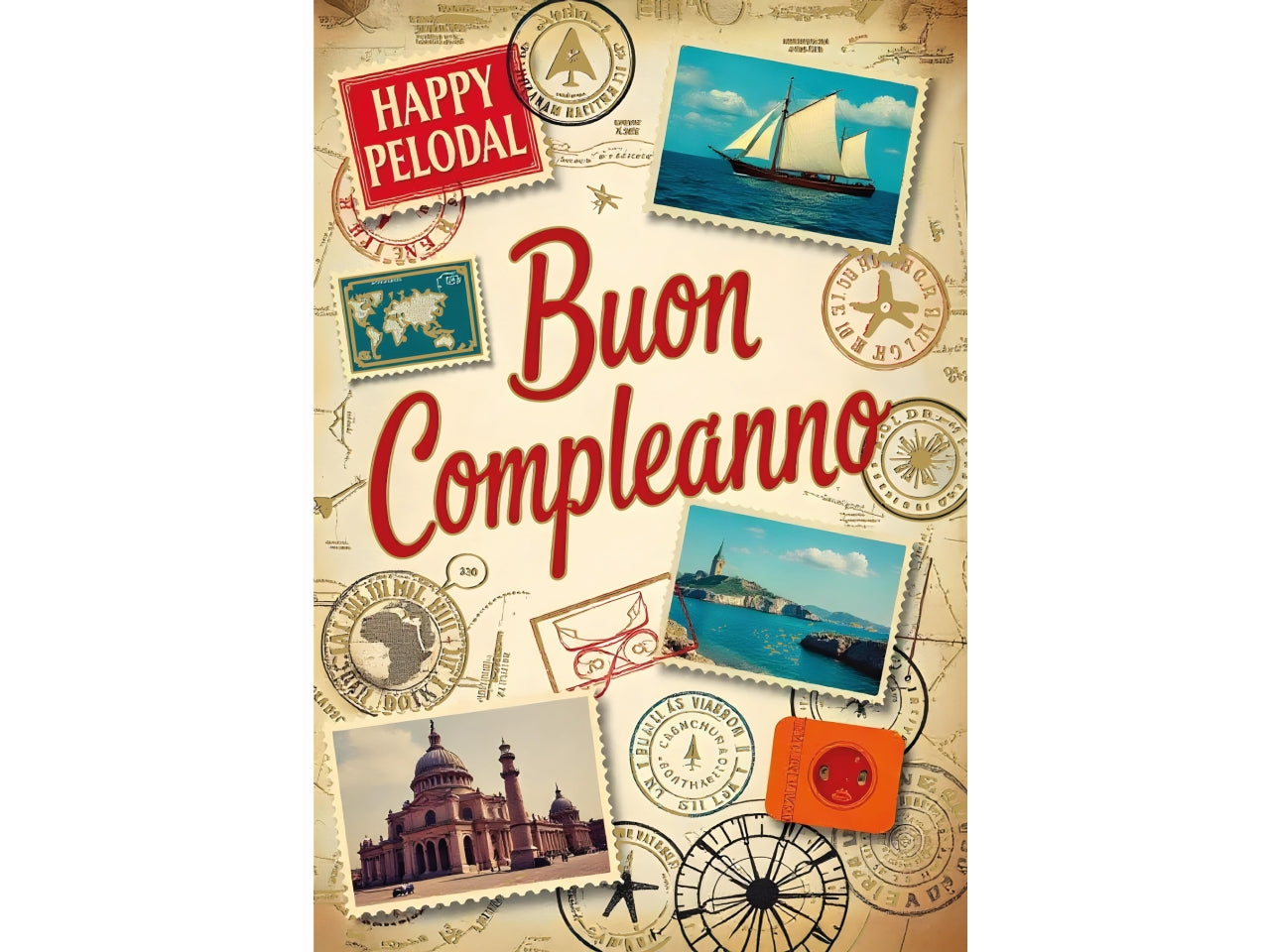 Biglietto buon compleanno viaggi vintage