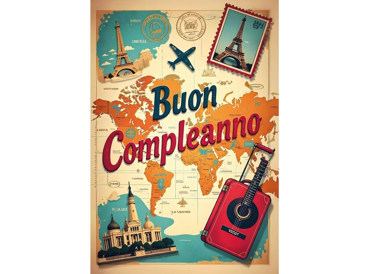Biglietto buon compleanno viaggi vintage
