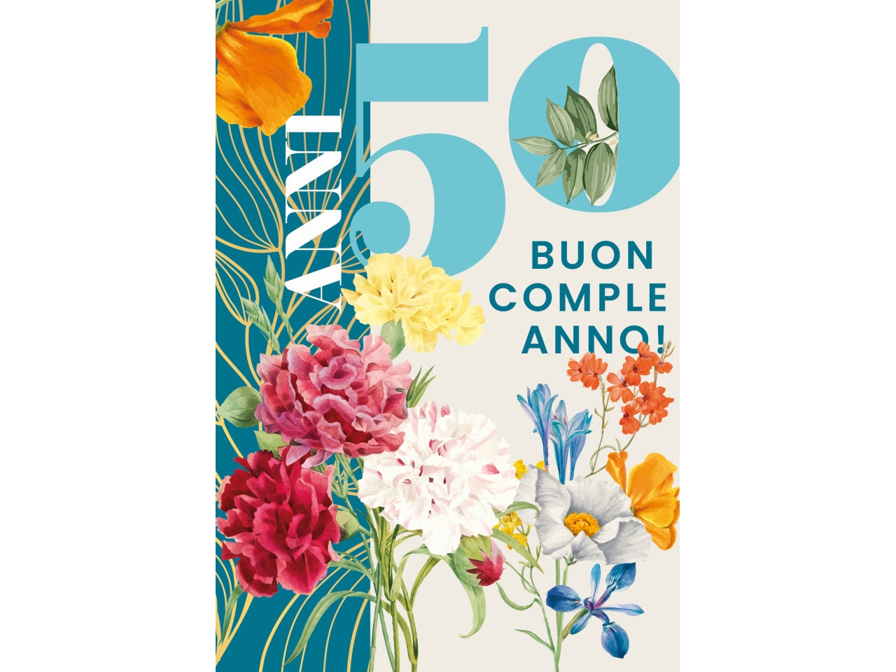 Biglietto buon compleanno 50 anni azzurro