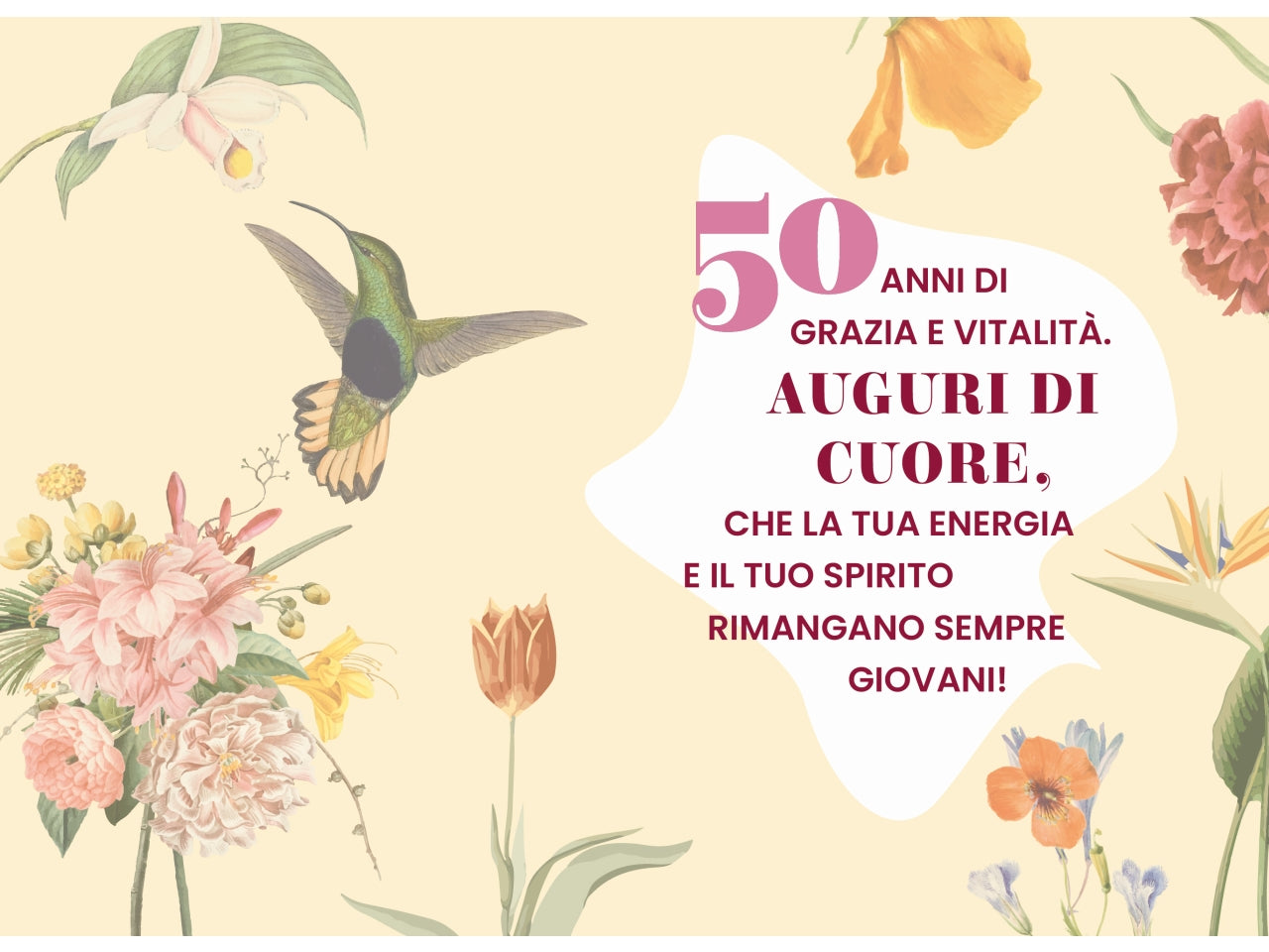 Biglietto buon compleanno 50 anni rosa