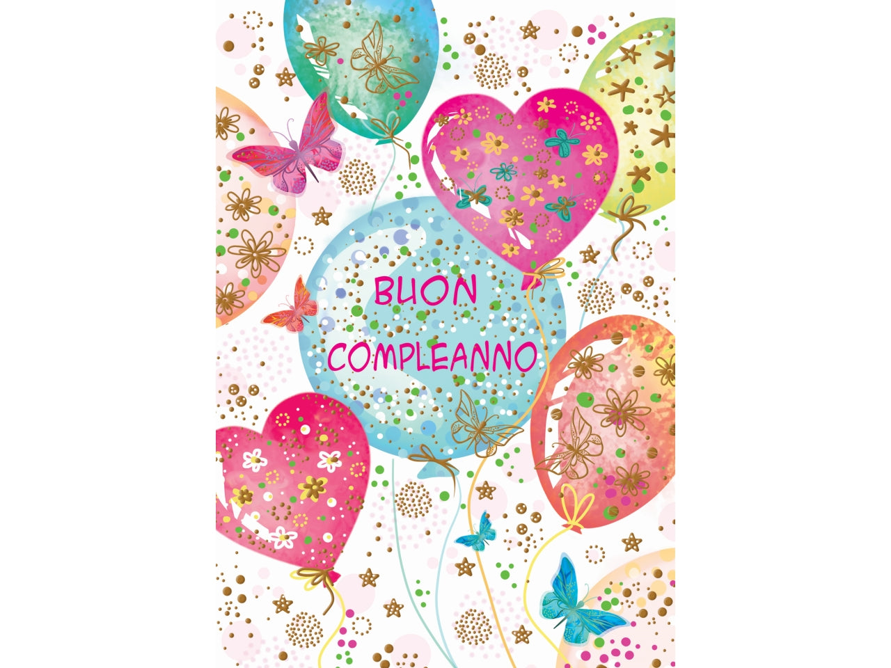Biglietto buon compleanno palloncini e cuori