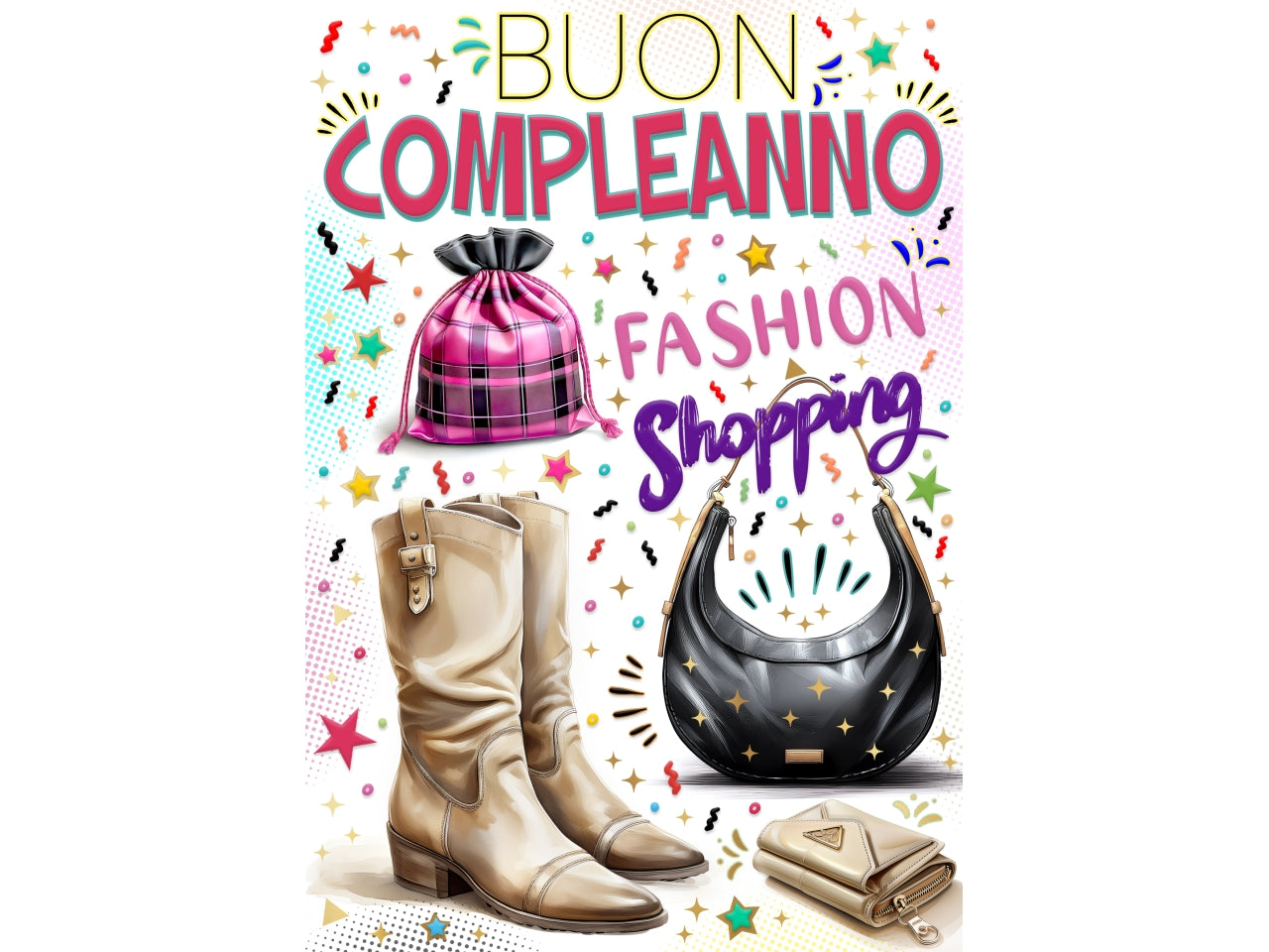 Biglietto portasoldi buon compleanno shopping