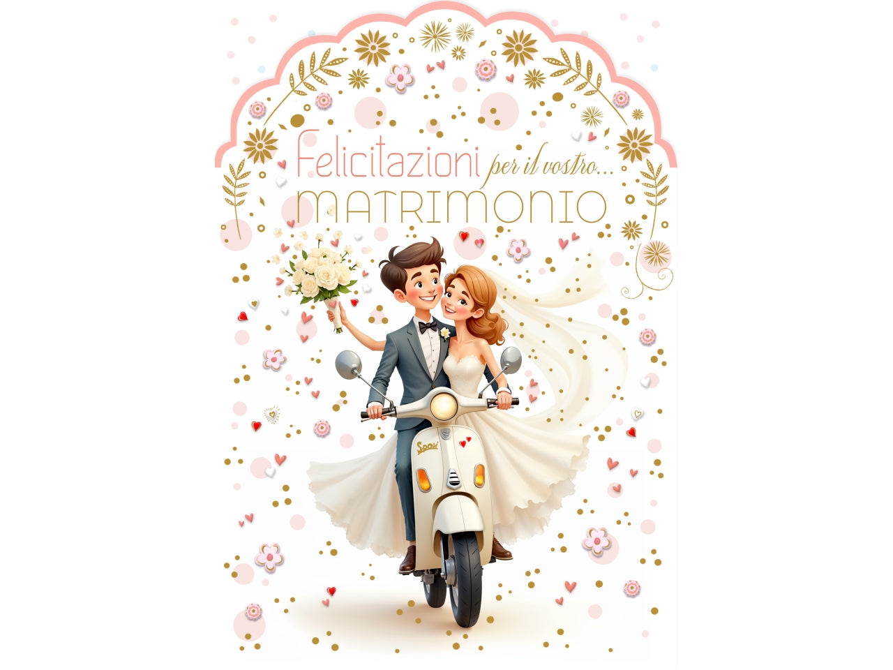 Biglietto felice matrimonio vespa