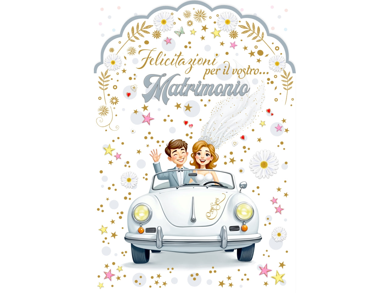 Biglietto felice matrimonio auto